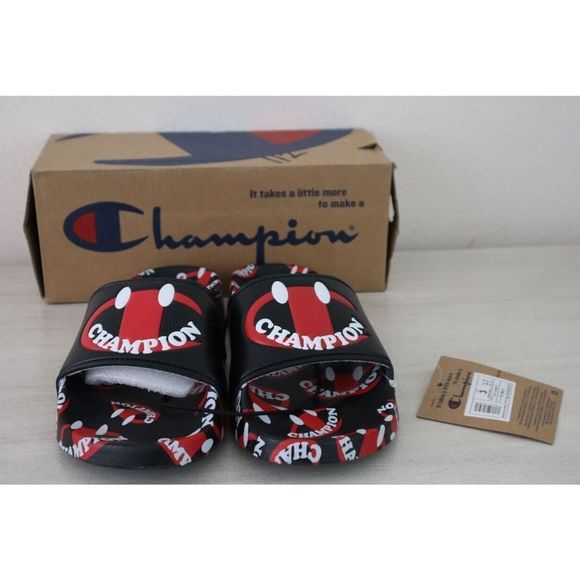 Champion CP101901P Kid's Sz 3 Black/Scarlet IPO Smile Slide Sandals - Picture 3 of 6